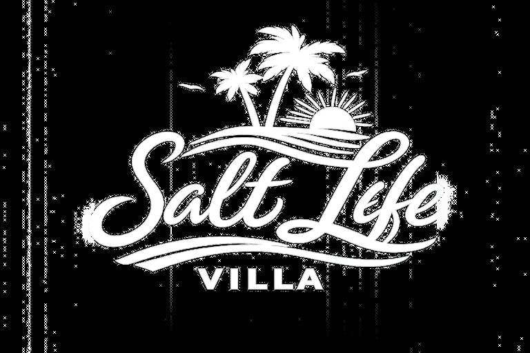 Salt Life Villa logo with white text and palm tree design on black background